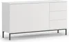 A white sideboard with three drawers on the right and two doors on the left, set against a white background. Produktbild-Vorschau