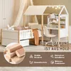 A child's bed with a desk and bookshelf attached, set up in a bedroom. Produktbild-Vorschau