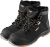 A pair of black work boots with yellow and gray laces, set against a white background. Anteprima dell’immagine prodotto
