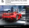 A red sports car is shown in motion, with a city skyline in the background. Text overlays highlight gaming performance features. Produktbild-Vorschau