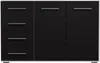 A modern dresser with black drawers and a white frame. Voir les images du produit