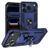 Three views of a blue phone case with a ring holder, displayed on a white background. Produktbild-Vorschau