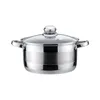 A stainless steel pot with a glass lid on a white background. Produktbild-Vorschau