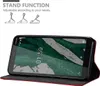 A red flip case for a Nokia 1 PLUS phone is shown in a horizontal orientation, with the phone's screen displaying a time of 01:59 and a nature-themed wallpaper. Above the phone, there are three diagrams illustrating the stand function of the case. Podgląd zdjęcia produktu