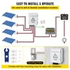 Diagram showing the installation and connection of a PV combiner box with solar panels, battery, and controller. Náhled obrázku produktu