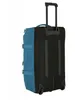 The back view of a blue and black rolling travel bag against a white background. Voir les images du produit