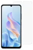 A screen protector is shown placed over a smartphone screen. Produktbild-Vorschau