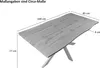 A diagram showing the dimensions of a wooden dining table with a black spider leg base. Produktbild-Vorschau