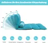 A teal floor sofa is shown in various reclining positions, with angle indicators and icons representing different uses. Voir les images du produit