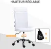 A white mesh office chair is shown with text overlays indicating its features. Voir les images du produit