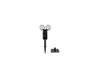 A black LED garden light with two heads and a stake is shown on a white background, along with a separate base. Produktbild-Vorschau