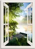 ARTland Leinwandbild Fensterblick Angelsteg am Fluss, weiß Produktbild-Vorschau 1