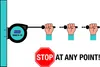An illustration showing a hose reel attached to a wall, with three hands pulling on the hose at different points, and a stop sign with text. Produktbild-Vorschau