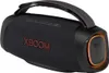 A black LG XBOOM GO XG8T wireless speaker is shown from a side angle. Podgląd zdjęcia produktu