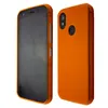 Two views of an orange phone case, one showing the front and side, the other showing the back.