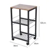 A three-tier rolling cart with a wood-look top and black metal frame, shown against a white background with dimensions indicated. Produktbild-Vorschau