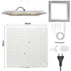 A flat lay of a grow light and its accessories, with dimensions indicated. Produktbild-Vorschau