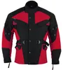Herren-Motorradjacke in Rot aus wasserabweisendem Cordura-Textil. Vorderansicht mit Reiß- und Knopfverschluss. Ausgestattet mit Protektoren und Stehkragen für zusätzliche Sicherheit und Stil. Produktbild-Vorschau