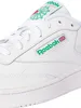 A close-up view of a white Reebok Club 85 sneaker, focusing on the side logo and tongue. Produktbild-Vorschau
