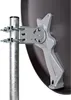 A close-up view of a satellite dish mount attached to a pole. Produktbild-Vorschau