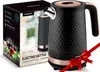 A product shot of an electric kettle and its packaging, with a red ribbon suggesting a gift. Náhled obrázku produktu