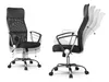 Two views of a black office chair on a white background, one showing height adjustment and the other showing backrest tilt. Produktbild-Vorschau