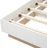 A close-up view of the internal structure of a bed frame, showing wooden slats and white side panels. Produktbild-Vorschau