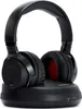 A pair of black wireless headphones and their charging dock are shown against a white background. Podgląd zdjęcia produktu
