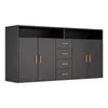 A modern black sideboard with gold handles against a white background. Voir les images du produit