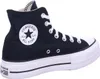 A side view of a black Converse Chuck Taylor All Star high-top sneaker with a white platform sole. Voir les images du produit