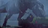 A dinosaur is attacking a vehicle in the rain. Náhled obrázku produktu