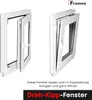 Two views of a white window, one open and one tilted, with German text describing its functionality. Anteprima dell’immagine prodotto
