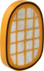 A studio shot of an orange vacuum cleaner filter with a gray filter material. Produktbild-Vorschau