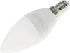 A close-up, angled view of a white LED candle light bulb with a silver screw base, set against a plain white background. Anteprima dell’immagine prodotto
