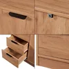 Collage of close-up shots of a wooden dresser, showing drawer handles, a lock mechanism, and open drawers. Náhled obrázku produktu