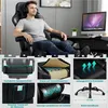 A man sitting in a gaming chair, with close-up shots of the chair's features. Produktbild-Vorschau