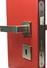 A close-up shot of a red door with a silver door handle and lock mechanism. Produktbild-Vorschau