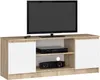 A television stand with a TV, media player, and speakers. Produktbild-Vorschau