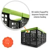 A black folding crate with a green lid is shown, with a close-up inset of the handle and a 'Premium Quality' badge. Produktbild-Vorschau