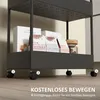 A close-up view of a black rolling cart with shelves, displaying boxes of chocolate chunks and a jar of nuts. The bottom of the cart shows four wheels, with numbers indicating specific wheels. Voir les images du produit
