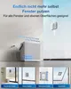 A collage of images showing a window cleaning robot and its accessories, with text overlays describing its features and uses. Produktbild-Vorschau