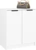 A white cabinet with two doors and a gray handbag on top. Voir les images du produit