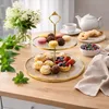 Etagere 2-poschodová sklenená zlatá Vera – stojan na pečivo Náhľad obrázku produktu 2