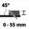 An illustration showing a 45-degree angle cut and a maximum cutting depth of 55 mm. Produktbild-Vorschau