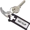 A key and two parts of a key clip are shown against a white background. Náhled obrázku produktu