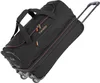 A black rolling duffel bag with orange trim, shown at an angle against a white background. Produktbild-Vorschau