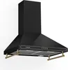 A black kitchen range hood with gold accents, shown against a white background. Podgląd zdjęcia produktu
