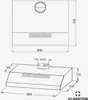 Technical drawing of a range hood with dimensions. Podgląd zdjęcia produktu
