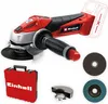 A cordless angle grinder and its accessories are displayed against a white background. Podgląd zdjęcia produktu