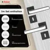 A product image showing door handles and their included accessories, with text overlays describing the contents of the set. Produktbild-Vorschau